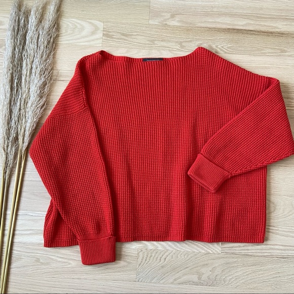 SOLD | French Connection | Red Waffle Knit Pullover Sweater | Size Medium - Picture 5 of 11